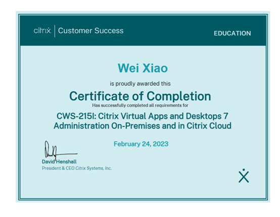Citrix高級(jí)專家證書(shū)